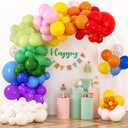 RUBFAC Rainbow Balloons Garland Arch Kit, 129pcs 12 Assorted Color Balloons Colorful Party Balloons for Birthday Party Baby Shower Decoration