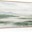 HOURIA Large Watercolor Misty Green Mountain Framed Canvas Wall Art,Neutral Brush Stroke Wall Decor,Modern Landscape Artwork,Nature Minimalist Art Print for Living Room,Bedroom,Office-20 x40 x1