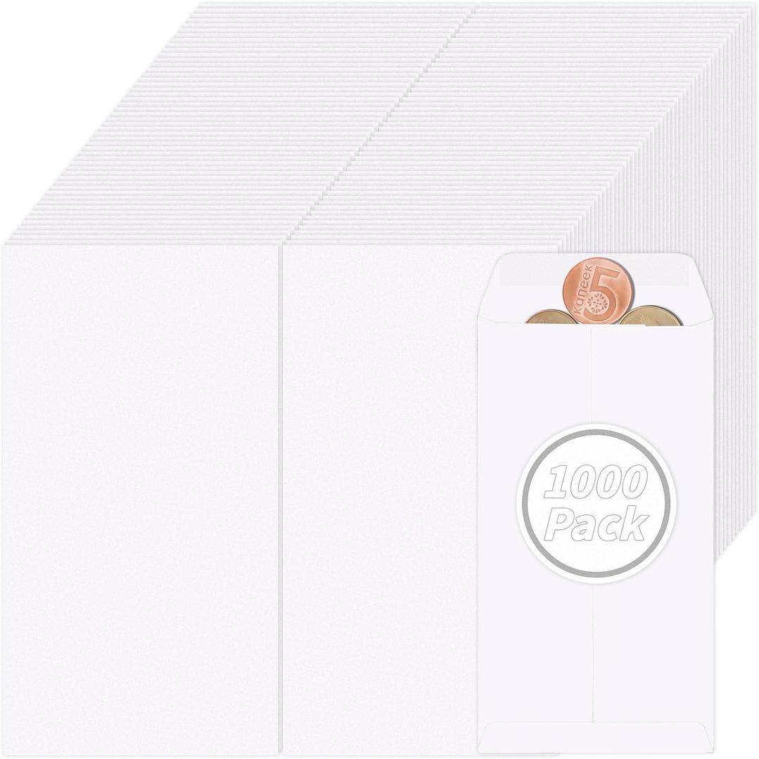 1000 Pcs Money Envelopes for Cash 3.5x6.5in White Coin Envelopes Small Cash Envelopes with Gummed Flaps for Money Saving Challenge Small Item Organizer Coins Tickets Tips Parts Seed Storage