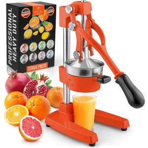 Zulay Kitchen Cast-Iron Orange Juice Squeezer - Heavy-Duty, Easy-to-Clean, Professional Citrus Juicer - Durable Stainless Steel Lemon Squeezer - Sturdy Manual Citrus Press & Orange Squeezer (Orange)