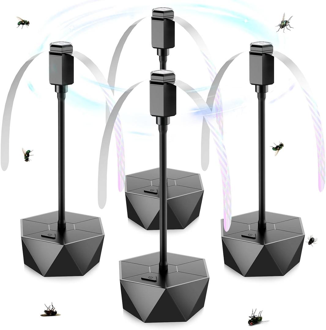 Fly Fans for Tables, Fly Repellent Fan Outdoor Indoor Keep Flies Away, Fly Repellent Fans for Tables with Holographic Blades for Picnic, Party, Restaurant, Kitchen, and BBQ, 4 Pack, Black
