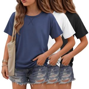 3 Pack Girls Short Sleeve T Shirts | Crewneck Tops, Loose Fit, Summer, Comfy Basic, Casual Blouse, Teen 5-14 Years, Soft, Breathable, Daily Wear