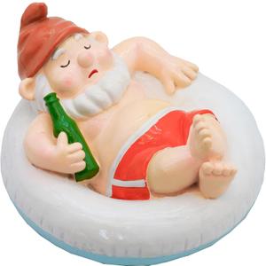 Floating Gnome Statue - Funny Relaxing Garden Gnome on Pool Float with Beer Bottle, Resin Water Figurine for Pond, Pool & Outdoor Decor, Novelty Gift