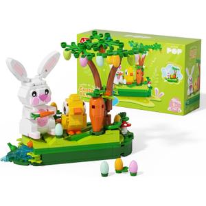 JAKI Easter Bunny & Chick Egg Hunt Building SetSpring Animal Model with Movable Ears & Rotating Tree, Festive Decor & Perfect for Kids & Families
