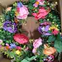 Briful 24 Inch Fall Wreath for Front Door, Autumn Floral Wreath | With Silk Peonies Orange Rose, Berries, for Thanksgiving Harvest Festival, Indoor Outdoor Farmhouse Wall Window Decor