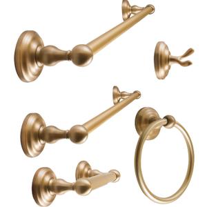 SENTO ROBIKI Gold Bathroom Accessories Set, Bath Hardware, Includes Robe Hook, Toilet Paper Holder, Towel Ring, 18 & 24 Towel Bar, Duty Metal Bath Hardware Set Wall Mounted (5-Piece, Satin Brass)