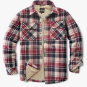 Men's Sherpa Lined Cotton Flannel Shirt Jacket Plaid Button Up Jacket Coat for Men with Pocket, M Red Line
