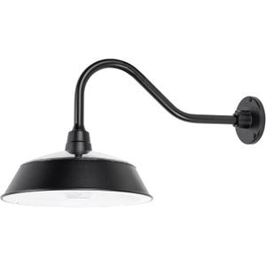 Gama Sonic Solar Barn Light for Outdoors with 14.5 Metal Dome Lamp, Bright 250-Lumen LED, Wall-Mount Gooseneck, Dusk-to-Dawn, Warm White 2700K, Aluminum, Integrated Solar Panels, Waterproof (Black)