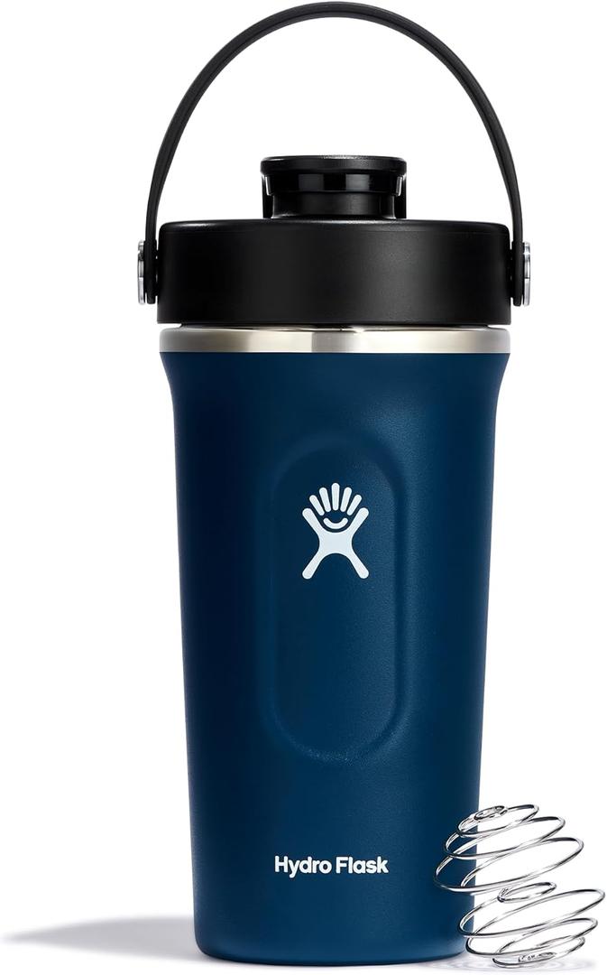 Hydro Flask Shaker Bottle  Insulated Stainless Steel Gym Bottle for Pre Workout & Protein 24 Oz Indigo Blue