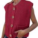 PRETTYGARDEN Women's Summer Sweaters Vest 2025 Sleeveless Button Down Cropped Pockets Chunky Knit Cardigan Trendy Tank Tops (Silver, L)