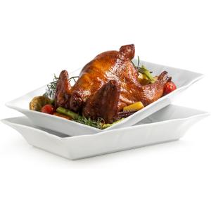 YHOSSEUN Turkey Platters for entertaining Serving Bowls Set of 2, Ceramic Serving Dishes for Thanksgiving, White Serving Platter for Turkey, Rectangular Baking Dishes and Roasting Pan
