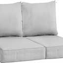 Sundale Outdoor Olefin Deep Seat Cushion Set of 2, Patio Chair Cushion and Pillow, Water-Resistant Sectional Sofa Pad with Straps Light Gray, 24 x 24 x 6 Inches