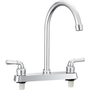 ABS Kitchen Faucet 8" Main Body, Non-Metallic RV Kitchen Faucet 360° Rotatable High Arch Two Handle for Campers, Motorhomes, Travel Trailers, Chrome