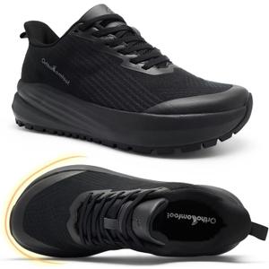 Women's Orthopedic Arch Support Wide Breathable Trail Sneakers: Comfortable Plantar Fasciitis Orthotic Neuropathy Hammer Toes Sports Shoes, Lightweight Working Driving Running Shoes Black Size 9.5