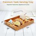 Solid Teak Wood Serving Tray with Handles, 17"x13"x2" Rectangular Ottoman Tray for Living Room Kitchen Party, Rustic Decorative Tray for Home Coffee Table Breakfast Dinner Bar