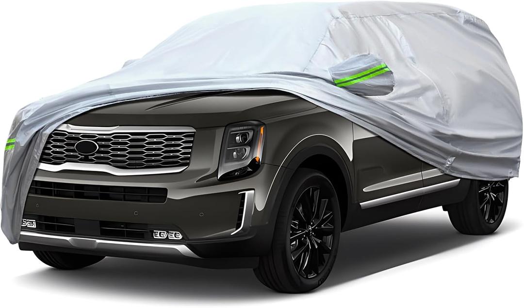 Full Car Cover Universal 6 Layers Outdoor Thicked All Weather Cover, Sunshield, Waterproof, Snow Proof, UV Proof, Scratch Proof, Bird Droppings, 6 Reflective Strips, Fits SUVs up 191"-200"