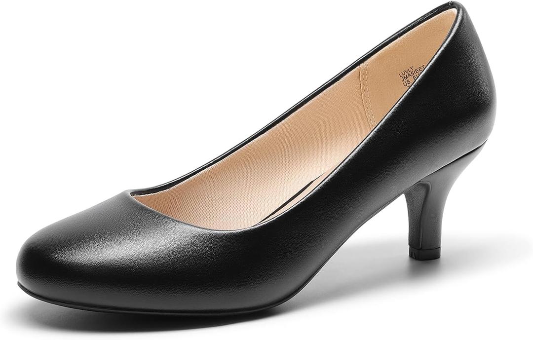 DREAM PAIRS Women's Dress Comfortable Low Heel Pump Shoes, Size 8.5, Black/ Pu, LUVLY
