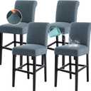 H.VERSAILTEX 100% Waterproof Barstool Covers Slipcovers Washable Counter Stool Pub Chair Slipcover for Dining Room Removable Jacquard Crizzle Pattern Height Stool Seat Covers Set of 4, Stone Blue