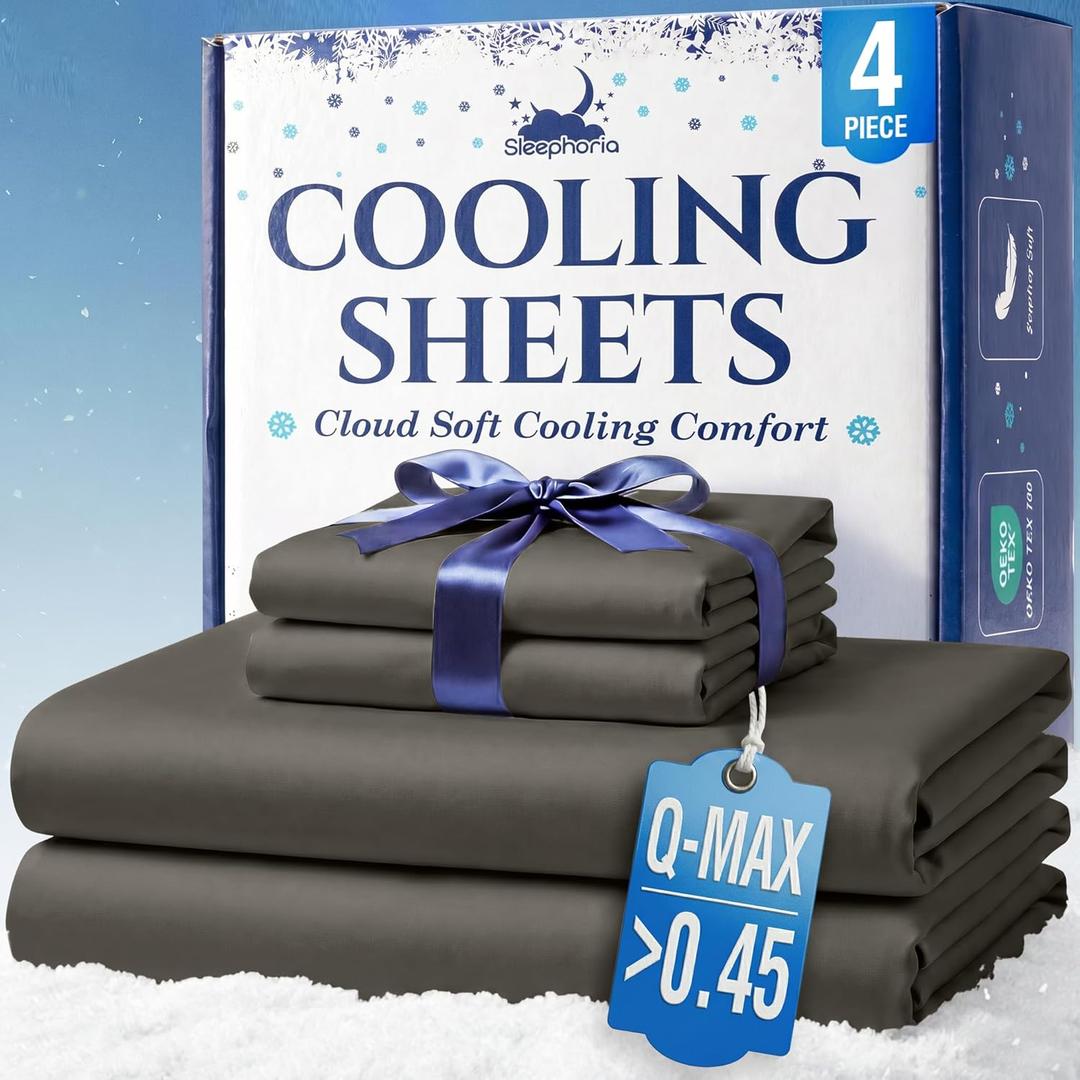 Cooling Sheets - BreezeWeave 4 PC King Size Cooling Bed Sheets for Hot Sleepers & Deep, Cool Rest - Cloud Soft, Silky Smooth, 16 in Deep Pocket, Ultra Durable (Cool Grey)