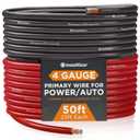 InstallGear 4 Gauge Wire - 50 ft 4 AWG CCA Battery Cable - Car Audio, Amplifier Power, Ground Applications (Red + Black)