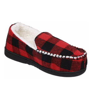 Capelli Buffalo Plaid Moccasin Boys Faux Berber Lined Indoor Slippers Size 12/13