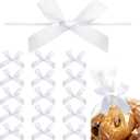 Gejoy 100 Pieces 2.6" Solid White Mini Twist Tie Bows for Gift Wrapping Pretied Satin Ribbon Bows Bags DIY Crafts for Wedding Birthday Graduation Party Favors Gift Candy Treat Cake Pop Decoration