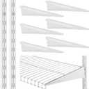 CroBlissful 47.5 Inch Twin Rail Upright Wall Shelving System with 12 Inch Locking Shelf Bracket Adjustable Closet System Heavy Duty Metal Support for Deep Wire Shelving Closet (8 Pcs)