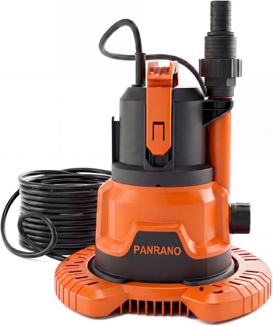 Pool Cover Pump, 1HP Submersible Water Pump with Detachable Base, Dual Outlets, Sump Pump For Pool, Hot Tubs, Pond, Orange
