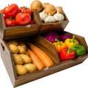 LUSHZLUMBERA Acacia Wood Pantry Storage Bins, Stackable Storage Baskets Potato and Onion Storage Bins, Pantry Organizer Wooden Baskets Organization and Storage, Set 3 Pieces