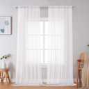 Simplebrand Sheer White Curtains 96 Inches Long, Light Filtering Rod Pocket Solid Color Window Sheer Curtain Panels, Elegant Curtains & Drapes for Living Room, Bedroom 2 Panels (White, 59" W x 96" L)