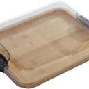 Farberware Build-A-Board Bamboo Cutting Board with Single Storage Compartment, Clear Locking Lid, Black Handles, Perfect for Charcuterie & Snacks