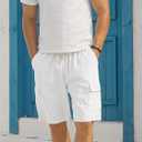 Mens Cargo Shorts Casual Drawstring Elastic Waist Corduroy Summer Beach Shorts with Pockets (White, XXL)
