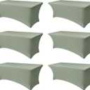 Spandex Table Cloths for 8 Foot Rectangle Tables-6 Pack Fitted Stretch Sage Table Covers-Elastic Folding Tablecloths for Party, Vendor Booth Display, Banquet Buffet Event, Craft Trade Show
