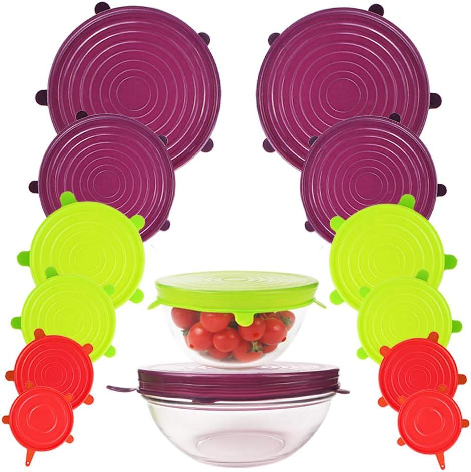 Webake Silicone Stretch Lids 12 Pack Reusable Expandable Lids (2.6" to 8.3") Fit Various Sizes of Container Tops, Bowls, Cups, Cans (Durable, Flexible) (Multicolor)