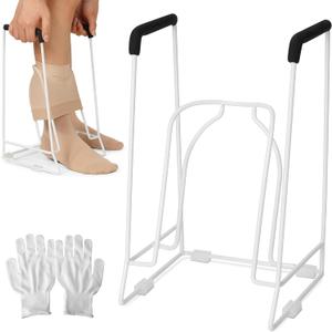 Compression Sock Aid Device Stocking Donner for Seniors, Adaptive Sock Putting-On Tool, Medium Calf (<18), Compatible for JOBST, SB SOX, CHARMKING, White