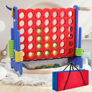 Giant 4 Row Game with Carrying Bag and Mesh Fabric .Giant 4-to-Score Game Set Suitable for Indoor and Outdoor Holiday Parties and Family Gatherings. Blue red