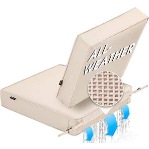 SUNROX DryFast Foam Outdoor Patio Chair Cushions with DryMesh Drainage, All-Weather FadeShield Water Resistant Patio Furniture Cushions 24"x24"x4", 2 Pack Cream