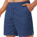 Aolesy Men's Basketball Shorts 7"/9" Athletic Gym Shorts with Zipper Pockets Lightweigh Quick Dry Mesh Workout Shorts (Blue, L)