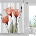 Orange Floral Shower Curtain Watercolor Tulip Flower Shower Curtains for Bathroom Waterproof Polyester Fabric Bathroom Curtain 72 x 72 Inch with 12 Hooks