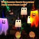 5PCS Halloween Hanging Ghosts, Large Size Lighted Glowing Ghost with Witch Hat Halloween Decorations Ornaments Outdoor Indoor for Home Yard Patio Garden Tree Party Outside