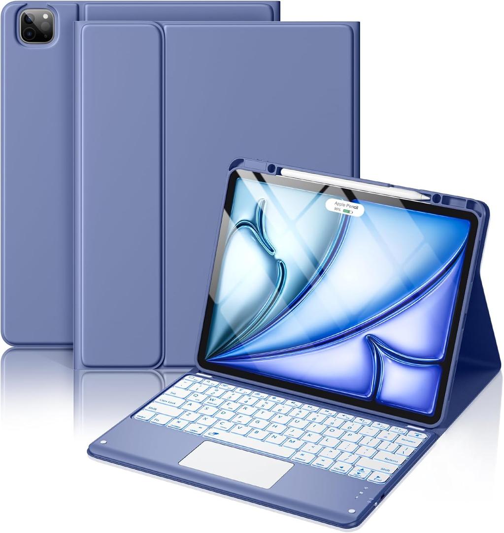 Hamile for iPad Air 13-inch Case Keyboard (M3/M2) - Magnetic Wireless Keyboard with Multi-Touch Trackpad 7 Colors Backlit Stain Proof Folio Cover for iPad Pro 12.9 6th 5th 4th 3rd Gen- Blue Gray