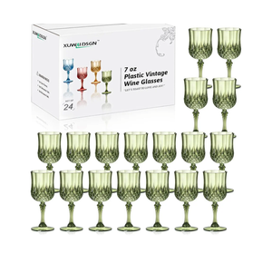 XUWAIDSGN 24 Pcs 7oz Plastic Vintage Wine Glasses Drinking Glasses Unbreakable Wedding Glassware Crystal Water Goblets Reusable Drinkware Vintage Champagne Flutes (24, Dark Green)