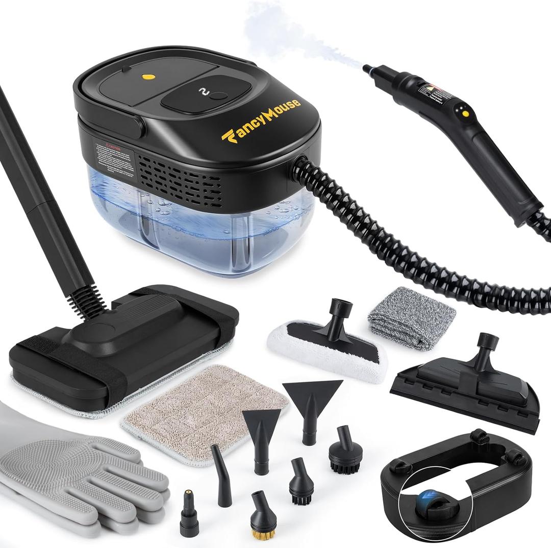 Steam Cleaner, 3-Level Adjustable Handle, 15s Heat-Up, 1500W Steamer for Cleaning, Rolling System, Portable Steamer for Cleaning with Mop & 17-Piece Kit for Home, Car, Grout, Tile, Couch, Kitchen