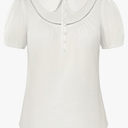 Belle Poque Short Puff Sleeve Blouses for Women Peter Pan Collar Dressy Work Shirts Summer Cotton Tops 2026, 2XL