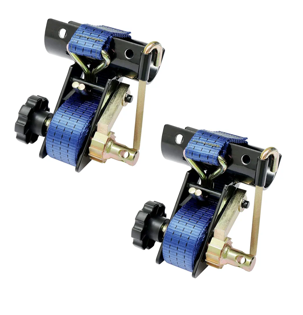 Ladder Rack Straps, W/J-Hook (2PCS), 2" Black Round Tube Mount, 1.5" Wide x 7.5' Long, Blue Ladder Rack Ratchet Straps, 500 lbs Load Heavy Duty, Truck/Lumber Rack Strap, Pipe/Roof Rack Straps