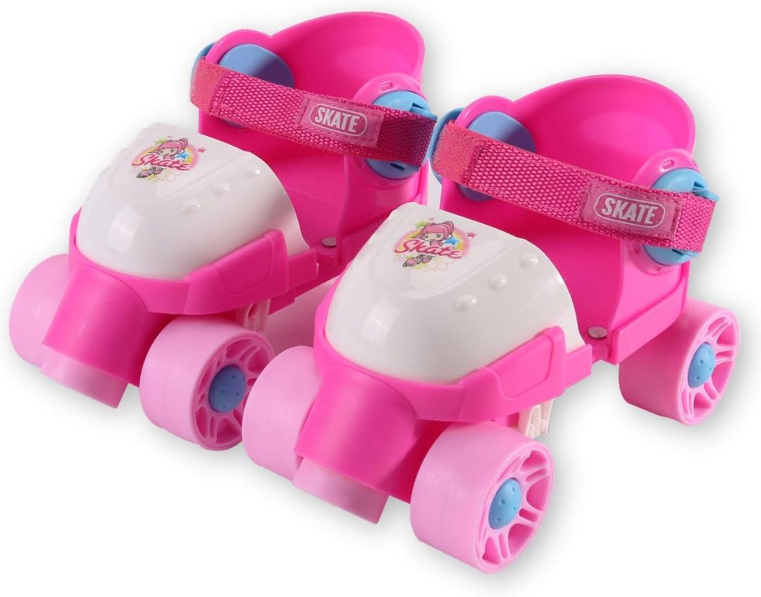 My First Skates - Adjustable Easy Training Inline Roller Skate, Quad-Style 4-Wheel Skates for Beginners, Kids, Toddlers, and Children (Pink)