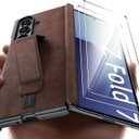 Vizvera for Galaxy Z Fold 7 Case Luxury Leather with Screen Protector 2 Pack, [Hinge Protection] Shockproof Leather Phone Case for Galaxy ZFold 7(Retro Brown)