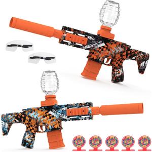 2 Pack Gel Ball Blaster Full Auto Electric Splatter Ball Toy 10 Rounds Per Seconds with Rechargeable Batteries, Line, Goggles and Target - Outdoor Activities Team Game Toy Age 14+