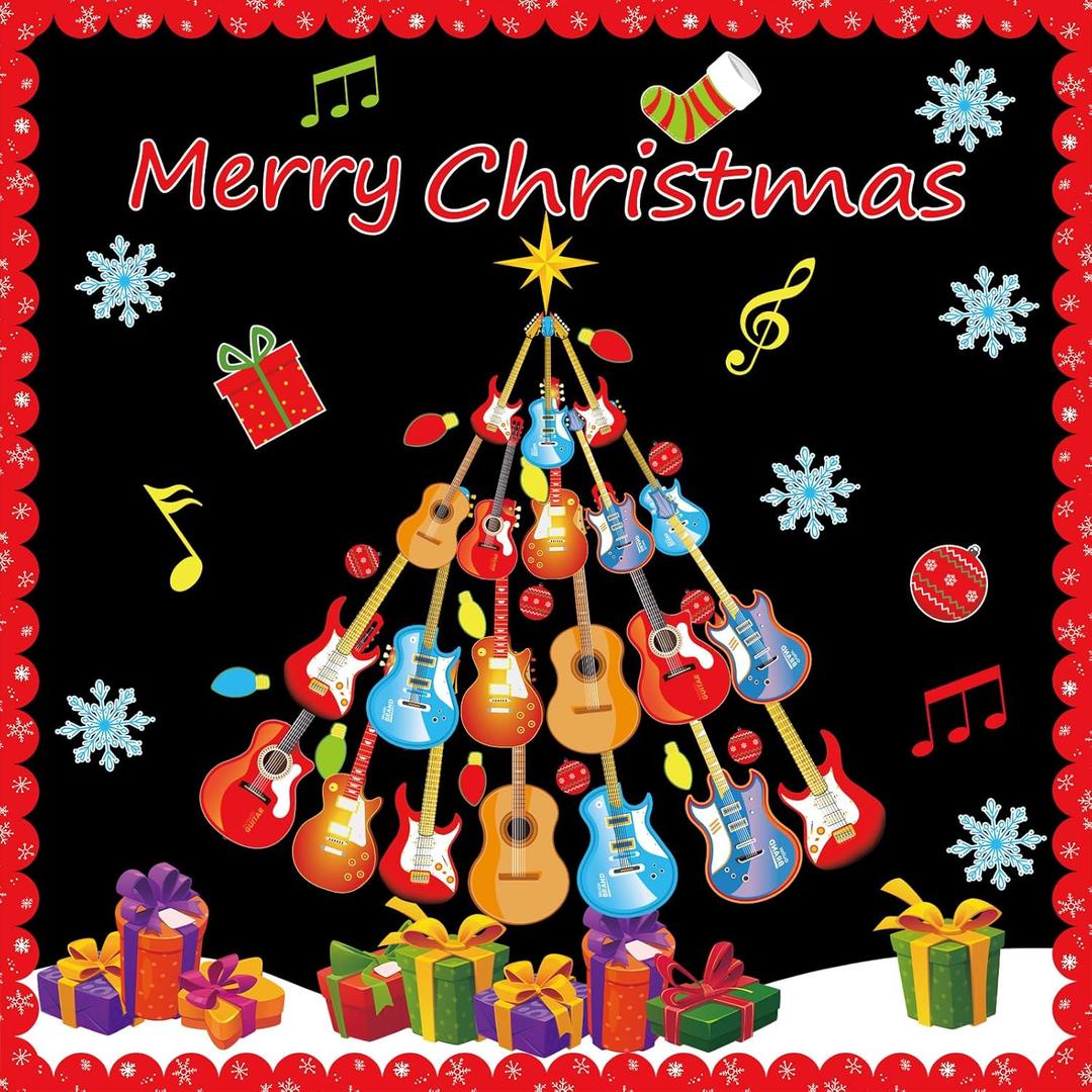 2 x gisgfim Christmas Bulletin Board Decoration Set Guitar Christmas Tree Paper Cutouts Merry Xmas Music Classroom Bulletin Board Decor for Xmas Winter Holiday School Door Home Wall(Guitar)