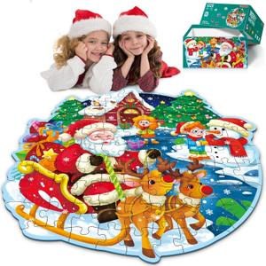 Christmas Floor Puzzle for Kids Ages 3-5 & 4-8, 88 Piece Blue Cardboard Jigsaw Puzzles for Kids, Learning Educational Toys Birthday, for 3 4 5 6 Year Old Girls & Boys
